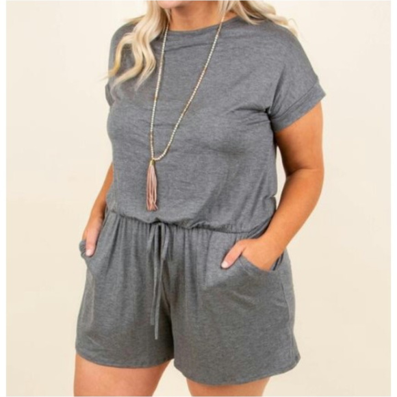 1 2X LEFT Plus Size Charcoal Short Sleeve Romper - Picture 2 of 2